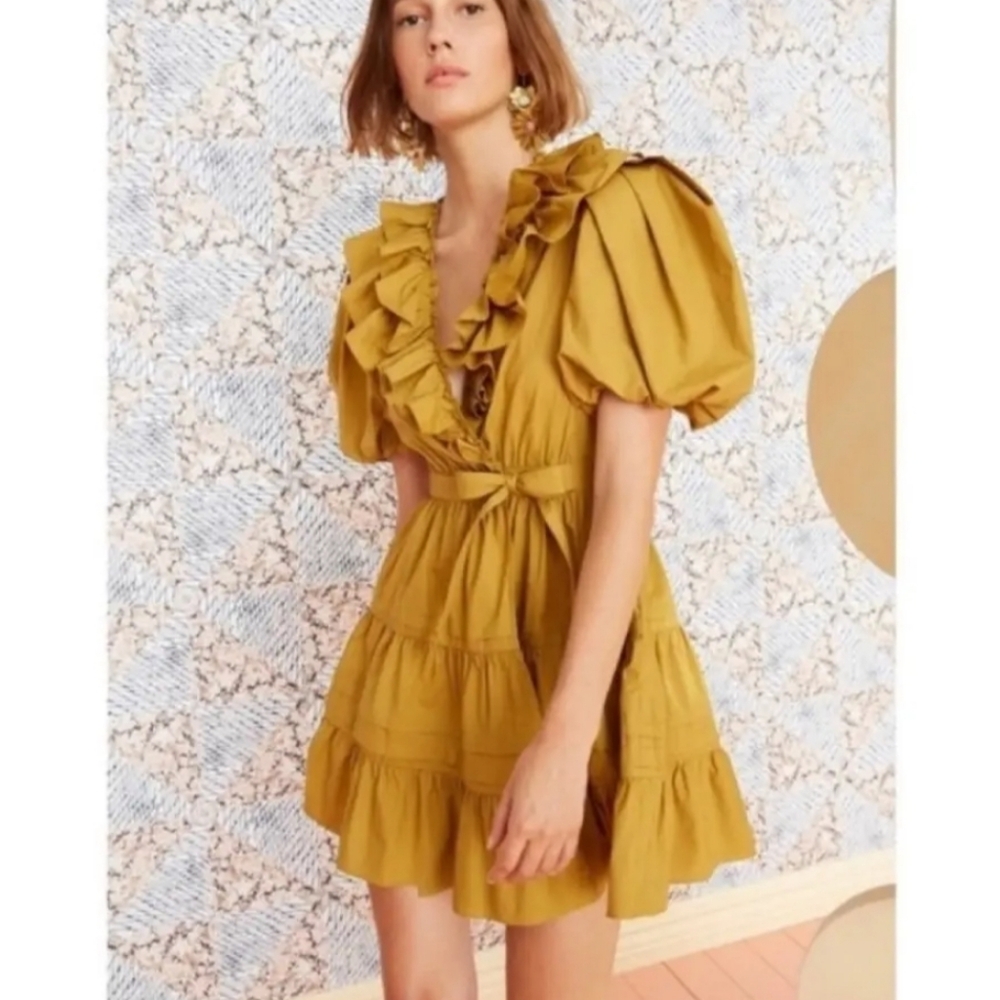 Ulla Johnson Maude Elegant Mustard Ruffle Dress Size 6